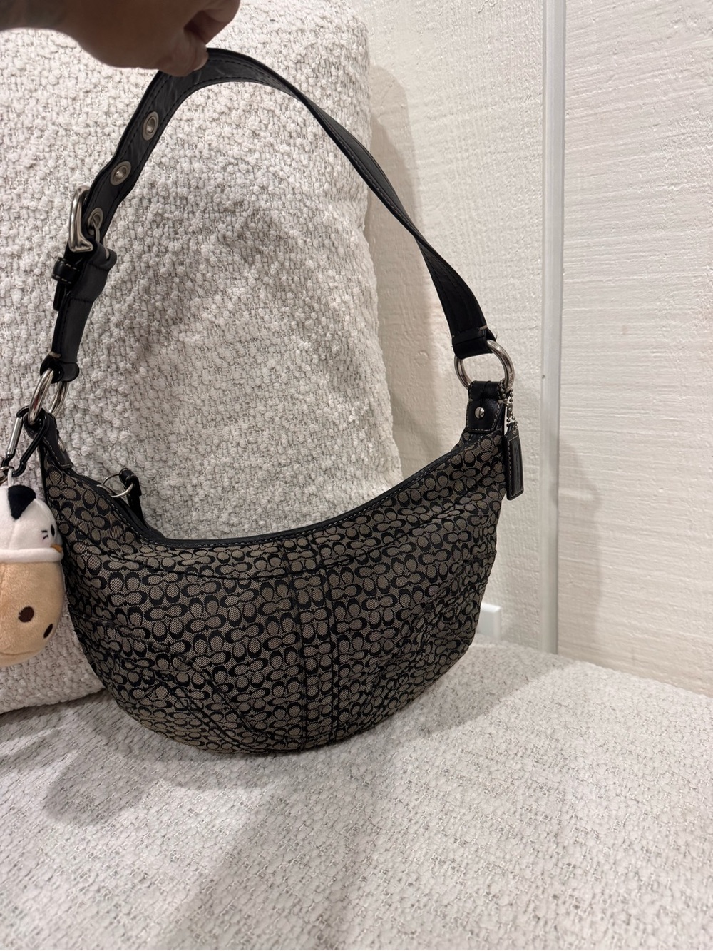 Coach Black Signature Crescent Shoulder Bag
